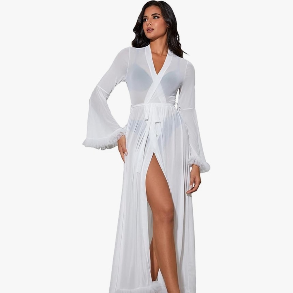 Amazon Sheer White Long Robe